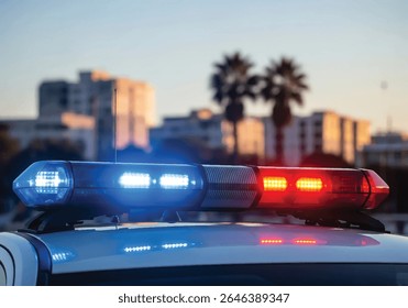 First Responder Police Car Cruiser with Flashing Blue and Red Tactical Lights at DUI Checkpoint Roadblock