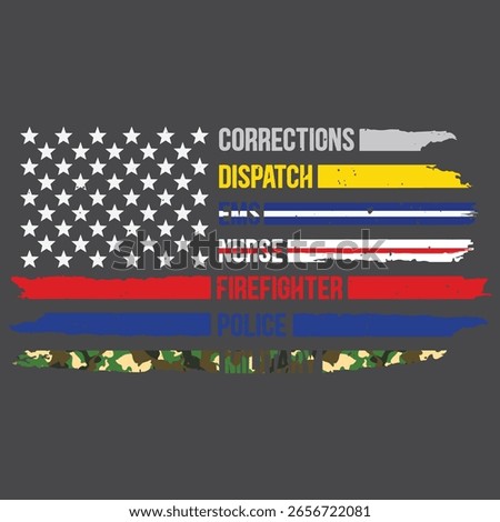 First Responders American Thin Line Police Fire Military EMS T-Shirt