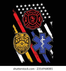 First Responders Hero Flag Nurse EMS Police Fire Military corrections dispatch Editable T shirt Design svg