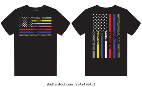 First Responders Hero Flag T Shirt Design