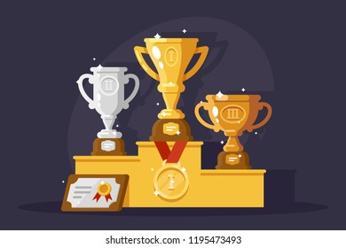 First rewards with golden, silver and bronze cups.