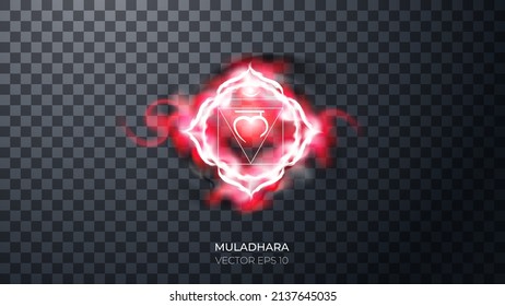 First, root chakra - Muladhara. Illustration of one of the seven chakras. Symbol of Hinduism, Buddhism. Ethereal strange fire sign. Decor elements for magic doctor, shaman, medium. svg