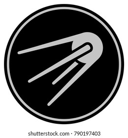 First Satellite black coin icon. Vector style is a flat coin symbol using black and light gray colors.