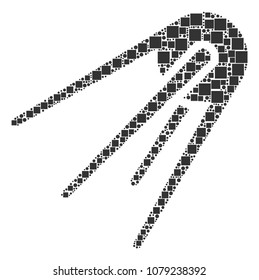 First Satellite collage icon of square figures and circle particles in various sizes. Vector objects are grouped into first satellite collage design concept.