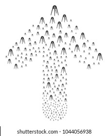 First Satellite illustration constructed in the set of upwards motion arrow. Up target arrow collage created from first satellite objects.