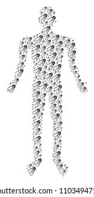 First satellite person representation. Vector first satellite icons are organized into person mosaic.