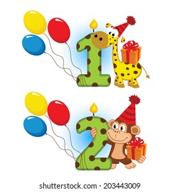 first second birthday with animal - vector  illustration, eps