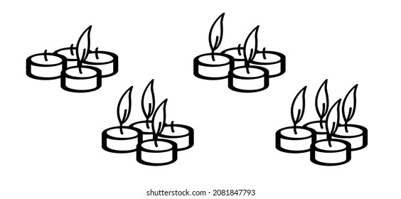 first, second or fourth advent day. Candle day on 11 december. Light fire lamp. Drawing, burning candle flame Vector pictogram. Earth hour, burning memorial candles, Old candlestick. Christmas xmas.