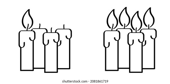 first, second or fourth advent day. Candle day on 11 december. Light fire lamp. Drawing, burning candle flame Vector pictogram. Earth hour, burning memorial candles, Old candlestick. Christmas xmas.