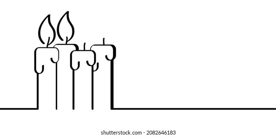 first, second or fourth advent day. Candle day on 11 december. Light fire lamp. Drawing, burning candle flame Vector pictogram. Earth hour, burning memorial candles, Old candlestick. Christmas xmas.