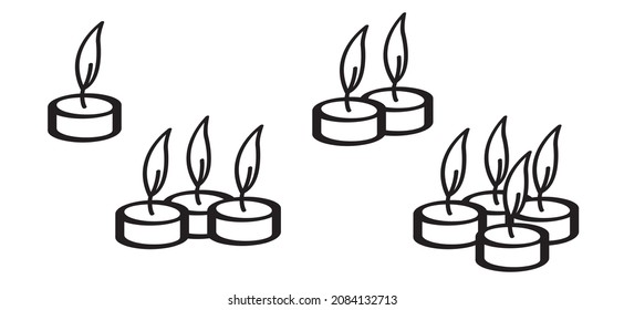 first, second or fourth advent day. Candle day on 11 december. Light fire lamp. Drawing, burning candle flame Vector pictogram. Earth hour, burning memorial candles, Old candlestick. Christmas xmas.