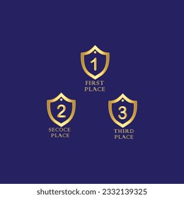 First, second and third place icons. Golden award symbol set, Golden silver and bronze award set.