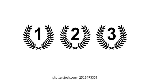 Ícones em primeiro, segundo e terceiro lugares com coroas de louro. Design de ícone de vetor.