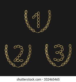 First, second and third place icons. Golden award symbol set
