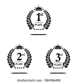 First, second and third place icons. Award label. Vector illustration.