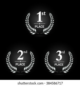 First, second and third place icons. Award label. Vector illustration.