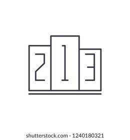 First, second and third place line icon concept. First, second and third place vector linear illustration, symbol, sign