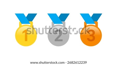 first, second and third place medal vectors. gold, silver, bronze medals
