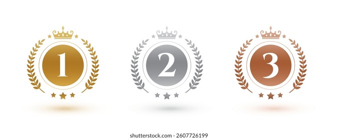 first, second and third place number badge in set vector