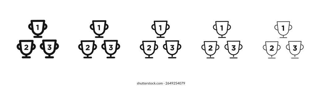 First second Third prize trophy cup icon vector outline set illustration sign