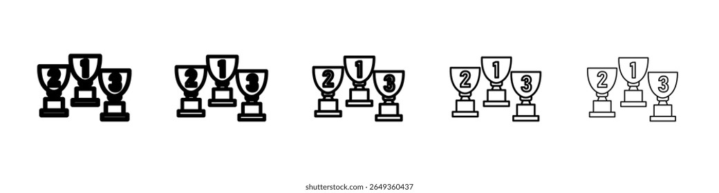 First second Third prize trophy cup icon Flat design on isolated background