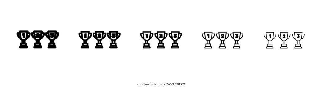 First second Third prize trophy cup icon flat illustration set logo