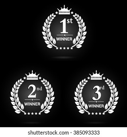 First, second and third winner icons. Award symbol set. Vector illustration.