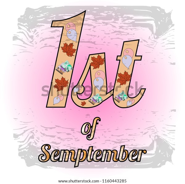 First of September. Pink Logo with maple leaves.\
Vector EPS 10.