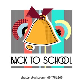 First september.
Stylized hand bell of the 80s.
Bright and stylish vector design for the template back to school