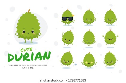 First set of cartoon images of Durian. Vector Illustration