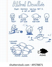 A first set of farm animals in doodle style: sheep