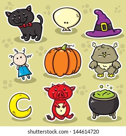 first set of halloween icons. Collection of cute vector halloween icons