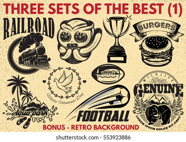 the first set of vector patterns for retro logo on various subjects