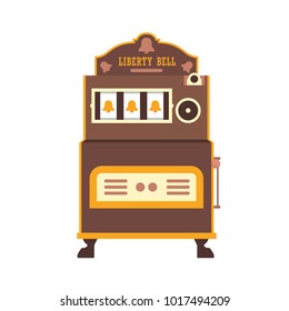 First slot machine Liberty Bell. Retro gambling casino item. Vector illustration.