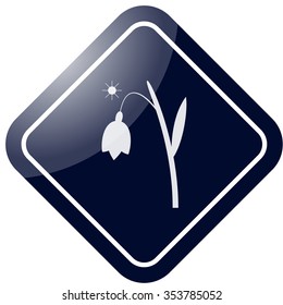 First snowdrop with spring sun icon on colorful background