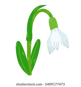 Las primeras nevadas de Galanthus.Snowdrop con un dibujo de una línea.Continuous.Hand dibujó una nevada.Una sola caricatura de flor nevada.