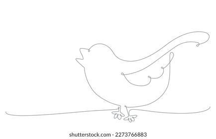 First spring bird hand draw continues one line. Vector stock illustration isolated on white background for wedding, Easter invitation or greeting card. Editable stroke. EPS10