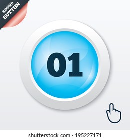 First step sign. Loading process symbol. Step one. Blue shiny button. Modern UI website button with hand cursor pointer. Vector