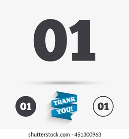 First step sign. Loading process symbol. Step one. Flat icons. Buttons with icons. Thank you ribbon. Vector