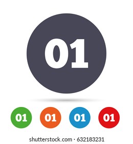 First step sign. Loading process symbol. Step one. Round colourful buttons with flat icons. Vector