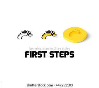 First steps icon, vector symbol in flat, outline and isometric style