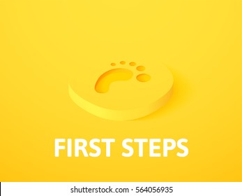 First steps icon, vector symbol in flat isometric style isolated on color background