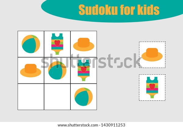 First Sudoku Game Summer Beach Pictures Stock Vector Royalty Free 
