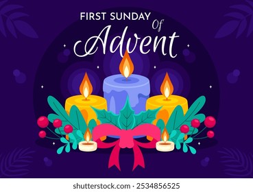 First Sunday of Advent or the Beginning of a New Church Year, Observed on November 27 with a Flat Style Background Vector Illustration