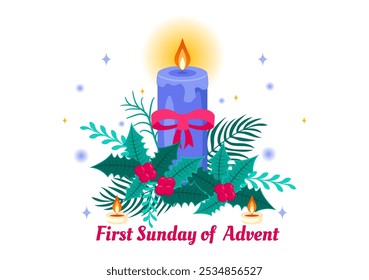 First Sunday of Advent or the Beginning of a New Church Year, Observed on November 27 with a Flat Style Background Vector Illustration