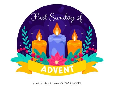 First Sunday of Advent or the Beginning of a New Church Year, Observed on November 27 with a Flat Style Background Vector Illustration