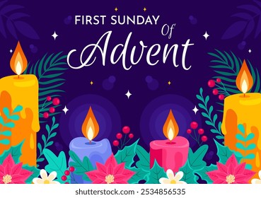 First Sunday of Advent or the Beginning of a New Church Year, Observed on November 27 with a Flat Style Background Vector Illustration