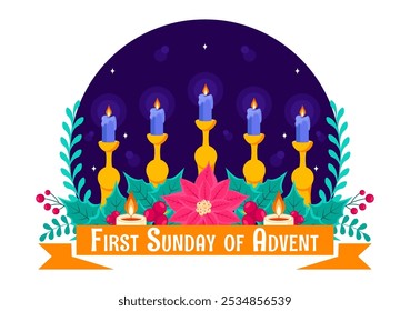 First Sunday of Advent or the Beginning of a New Church Year, Observed on November 27 with a Flat Style Background Vector Illustration