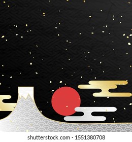 The first sunrise of Mt. Fuji. Designed with various traditional Japanese patterns