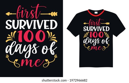 First survived 100 days of me web banner illustration of colorful white background for diverse education community and creativity.